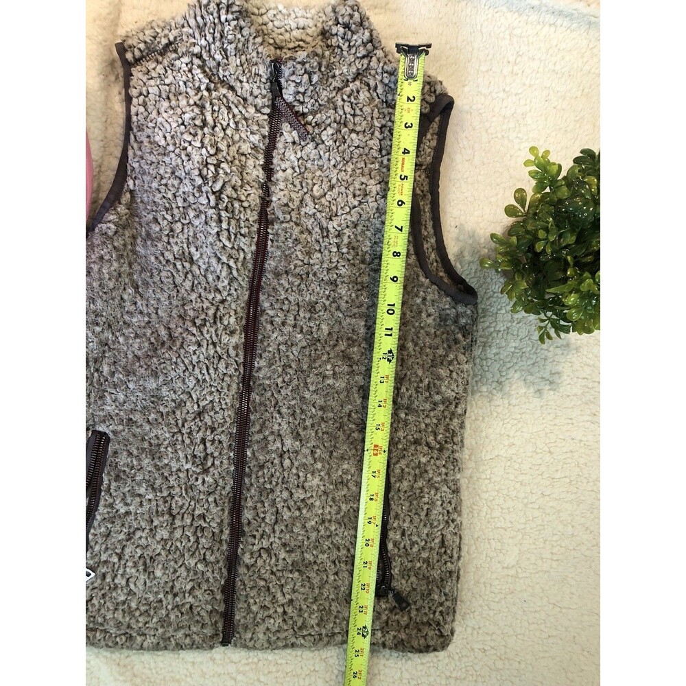 TRUE GRIT Women Vest X-Small  Brown Tipped Double Plush Zip & Pockets - Picture 6 of 13